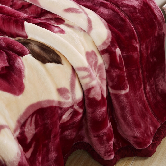 91家纺网 家纺一手货源 找家纺 好艺佳毛毯 2025新款（经典版）拉舍尔毛毯学生毯宿舍婚庆加厚双层毯子绒毯盖毯不掉毛毛毯 心相月-橡皮红