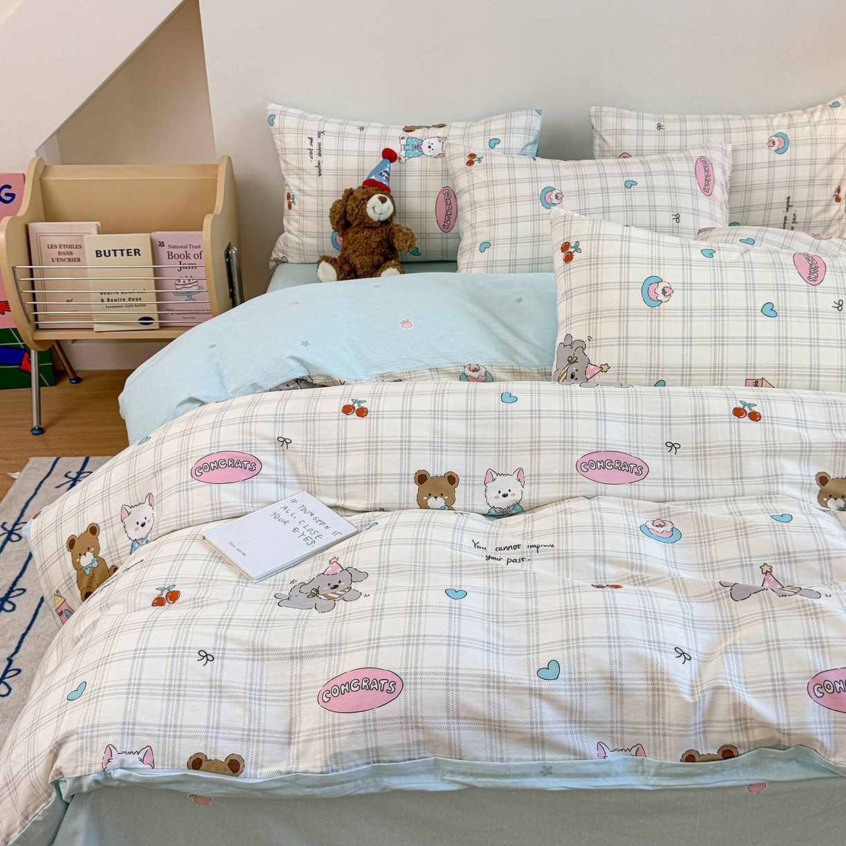 91家纺网 家纺一手货源 找家纺 麦伦家居 2025新款40s斜纹全棉纯棉跑量款卡通小清新四件套 樱桃熊仔