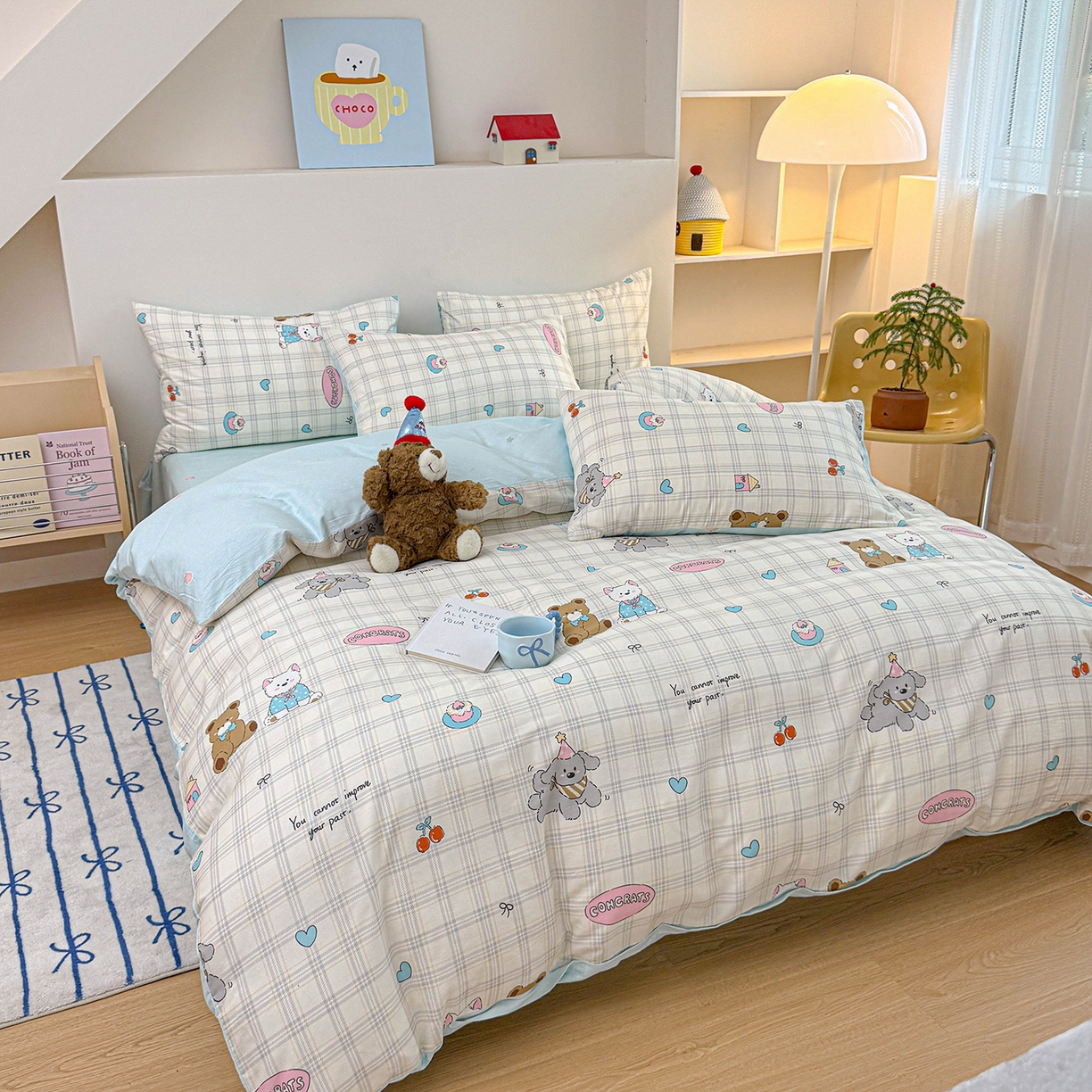 91家纺网 家纺一手货源 找家纺 麦伦家居 2025新款40s斜纹全棉纯棉跑量款卡通小清新四件套 樱桃熊仔