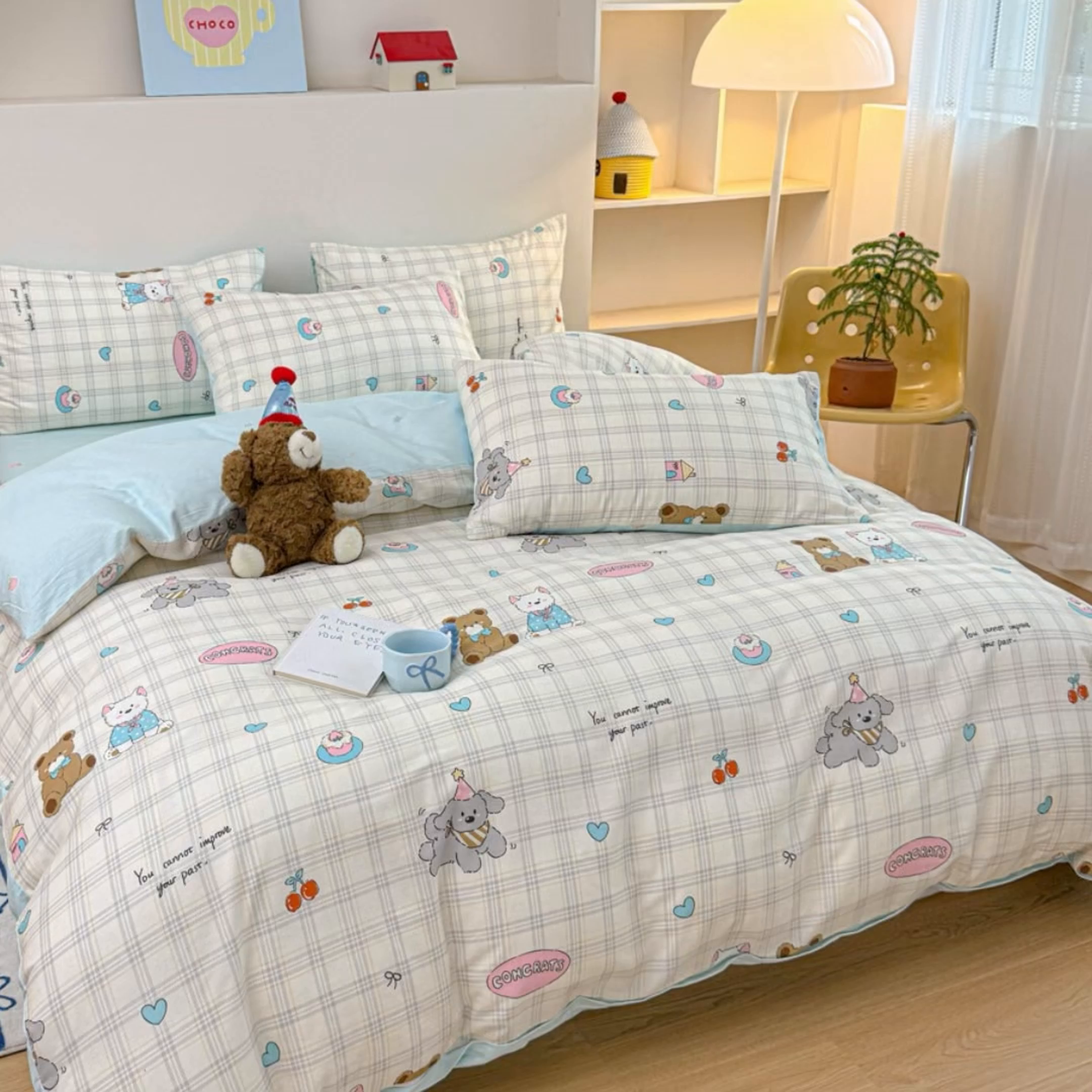 91家纺网 家纺一手货源 找家纺 麦伦家居 2025新款40s斜纹全棉纯棉跑量款卡通小清新四件套 樱桃熊仔