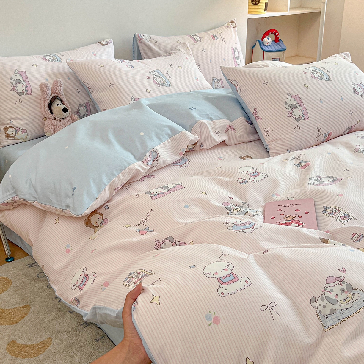 91家纺网 家纺一手货源 找家纺 麦伦家居 2025新款40s斜纹全棉纯棉跑量款卡通小清新四件套 甜品小狗