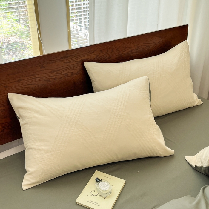 91家纺网 家纺一手货源 找家纺 沐棉家居 2025新款亲肤舒适全棉纯棉提花四件套 菱格米-灰