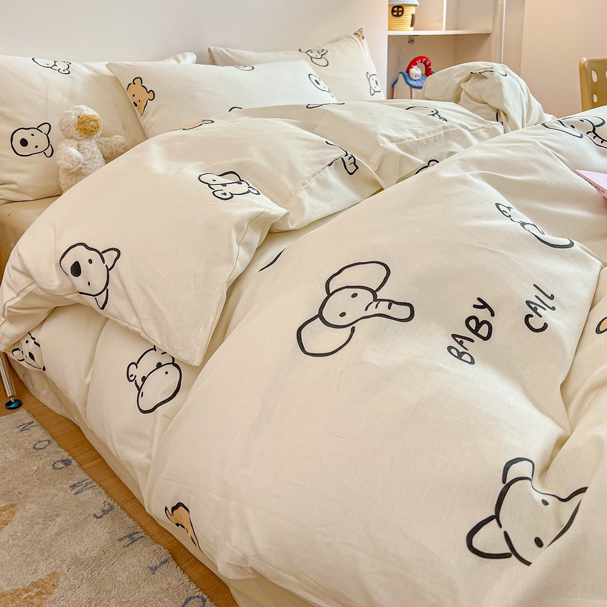 91家纺网 家纺一手货源 找家纺 麦伦家居 2025新款40s斜纹全棉纯棉跑量款卡通小清新四件套 好伙伴