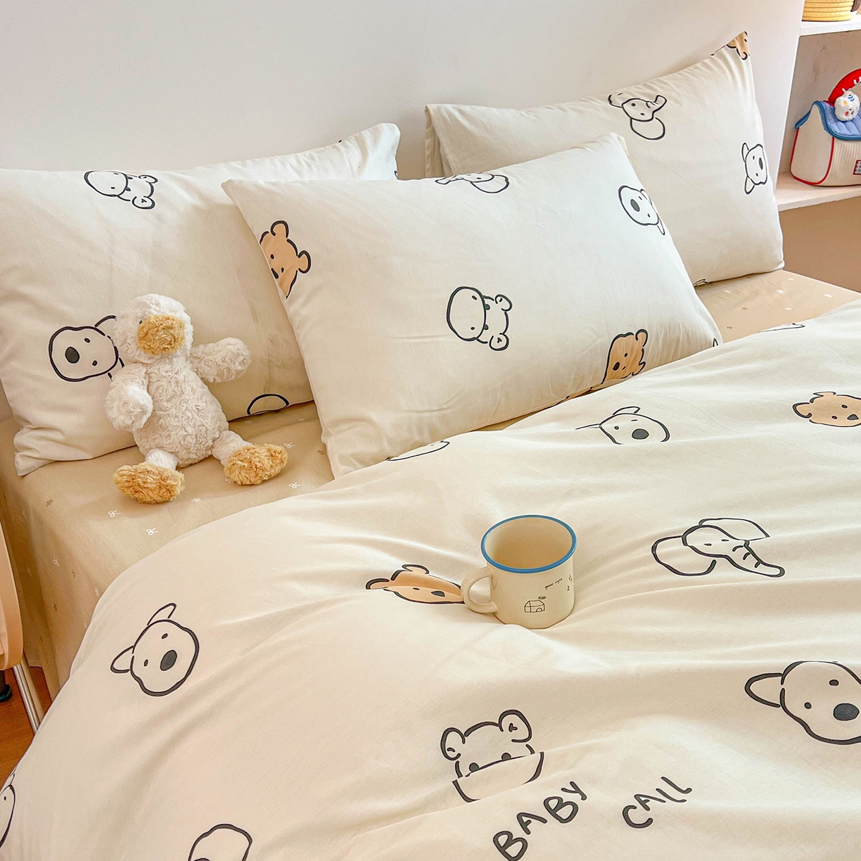 91家纺网 家纺一手货源 找家纺 麦伦家居 2025新款40s斜纹全棉纯棉跑量款卡通小清新四件套 好伙伴