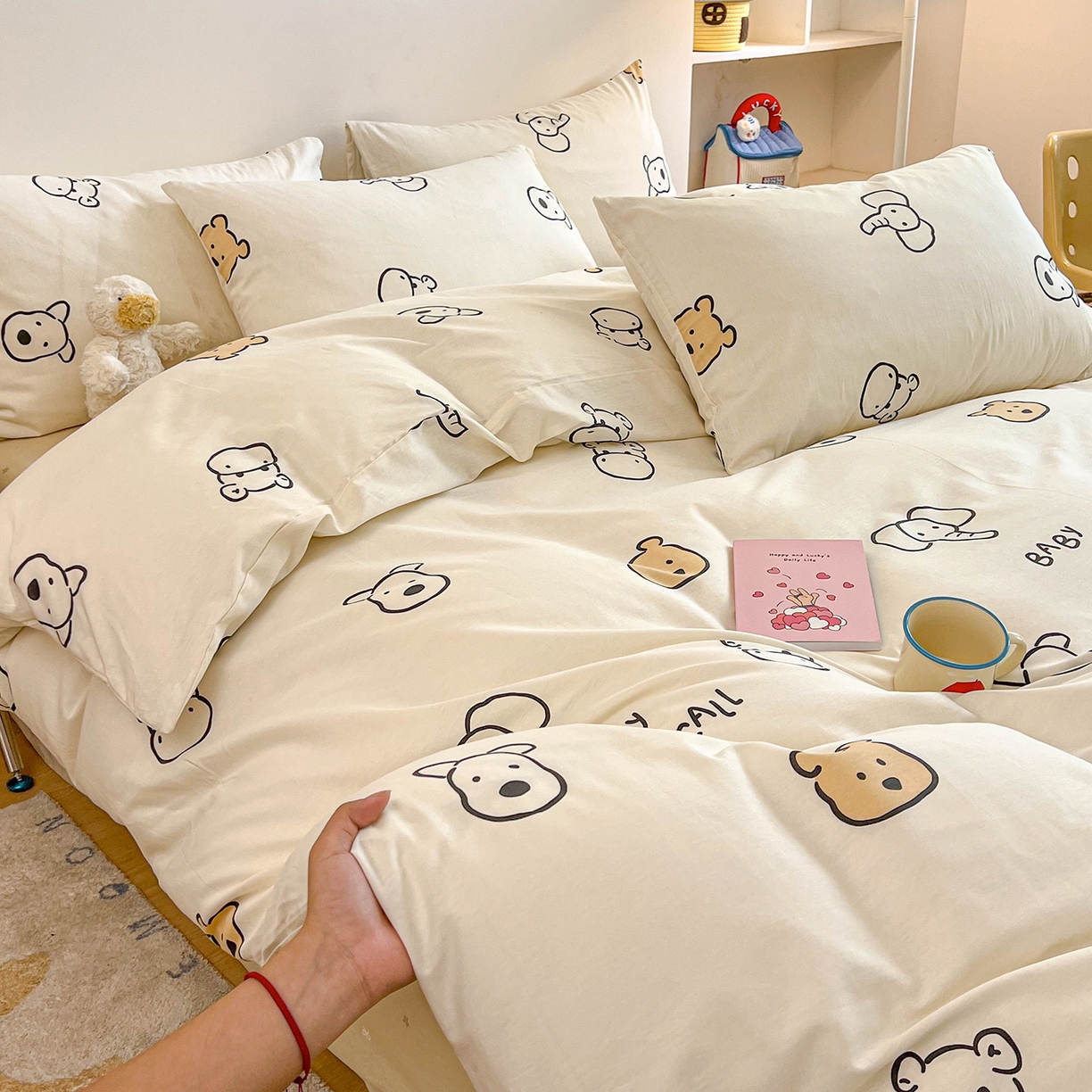 91家纺网 家纺一手货源 找家纺 麦伦家居 2025新款40s斜纹全棉纯棉跑量款卡通小清新四件套 好伙伴