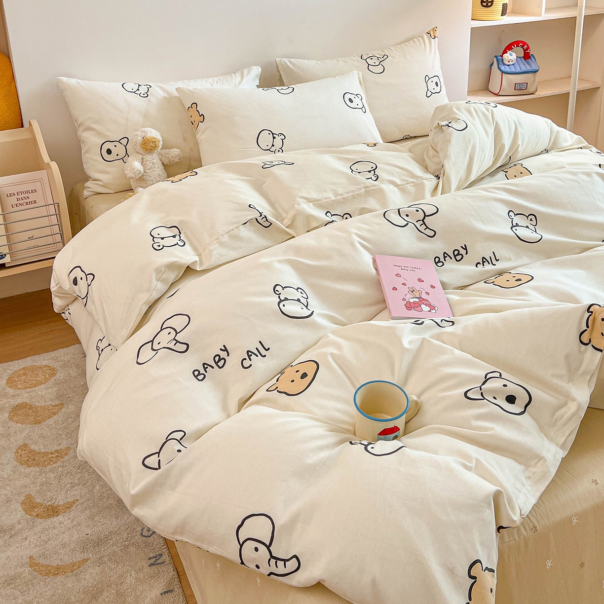 91家纺网 家纺一手货源 找家纺 麦伦家居 2025新款40s斜纹全棉纯棉跑量款卡通小清新四件套 好伙伴