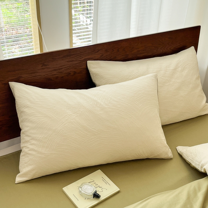 91家纺网 家纺一手货源 找家纺 沐棉家居 2025新款亲肤舒适全棉纯棉提花四件套 涂鸦米-绿