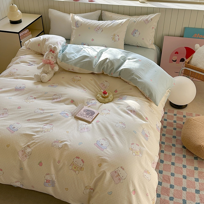 91家纺网 家纺一手货源 找家纺 麦伦家居 2025新款40s斜纹全棉纯棉跑量款卡通小清新四件套 嘟嘟猫