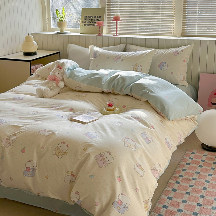 91家纺网 家纺一手货源 找家纺 麦伦家居 2025新款40s斜纹全棉纯棉跑量款卡通小清新四件套 嘟嘟猫