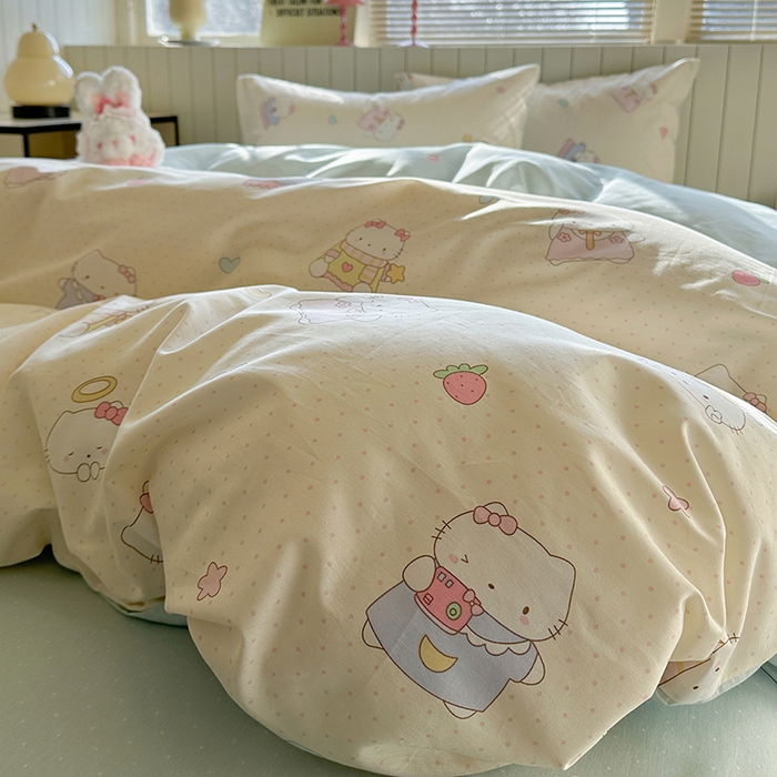 91家纺网 家纺一手货源 找家纺 麦伦家居 2025新款40s斜纹全棉纯棉跑量款卡通小清新四件套 嘟嘟猫