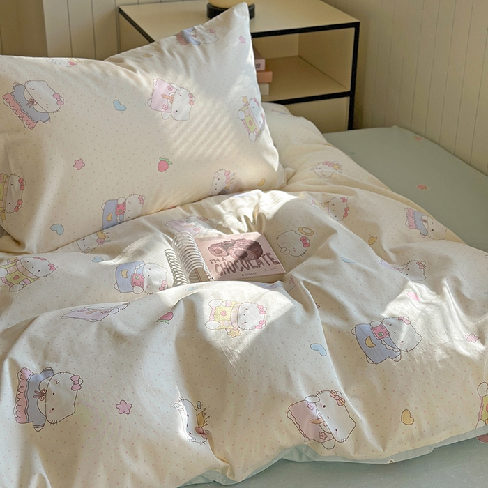 91家纺网 家纺一手货源 找家纺 麦伦家居 2025新款40s斜纹全棉纯棉跑量款卡通小清新四件套 嘟嘟猫