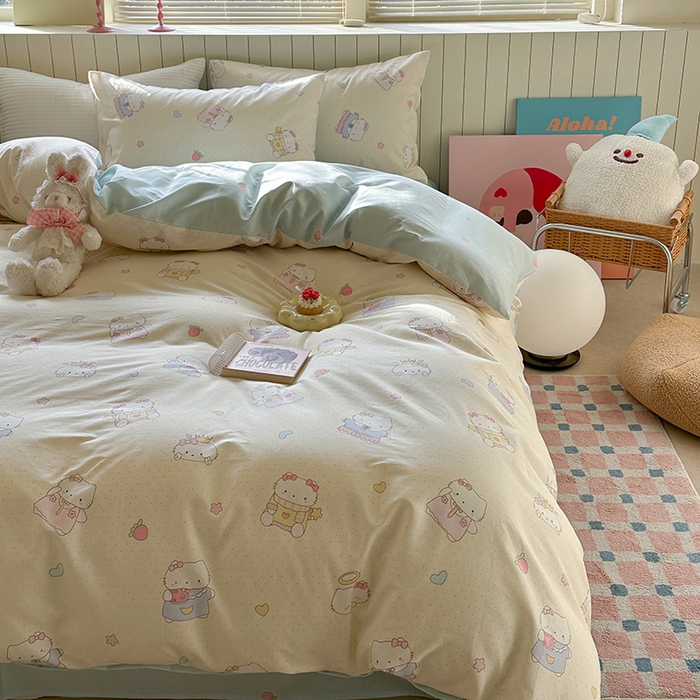 91家纺网 家纺一手货源 找家纺 麦伦家居 2025新款40s斜纹全棉纯棉跑量款卡通小清新四件套 嘟嘟猫