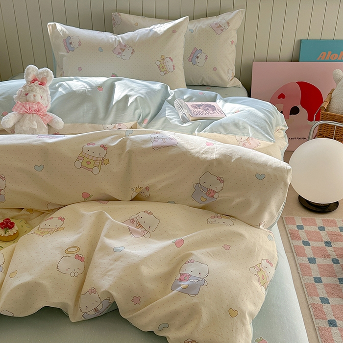 91家纺网 家纺一手货源 找家纺 麦伦家居 2025新款40s斜纹全棉纯棉跑量款卡通小清新四件套 嘟嘟猫