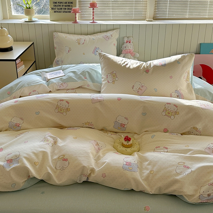 91家纺网 家纺一手货源 找家纺 麦伦家居 2025新款40s斜纹全棉纯棉跑量款卡通小清新四件套 嘟嘟猫