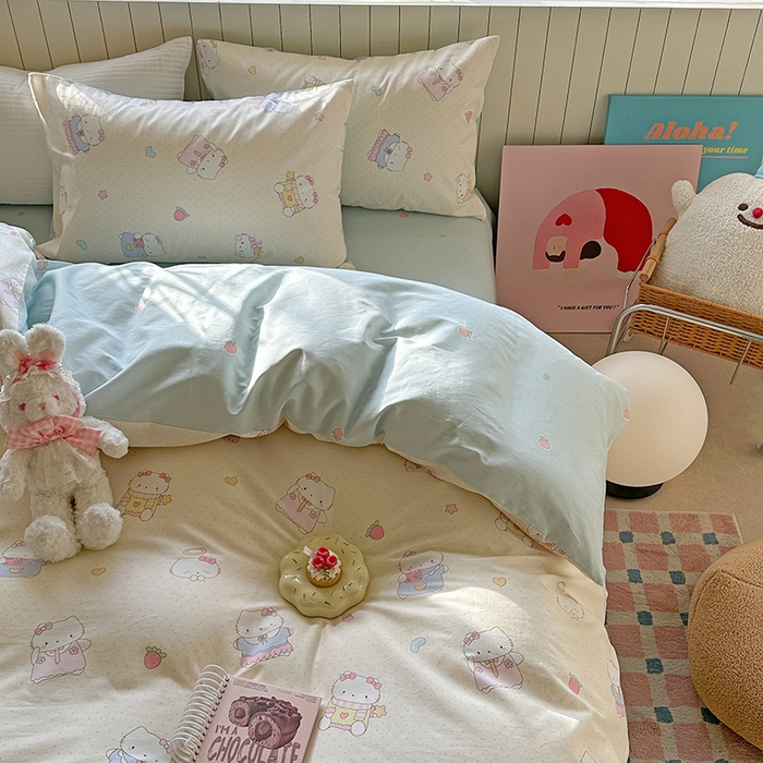 91家纺网 家纺一手货源 找家纺 麦伦家居 2025新款40s斜纹全棉纯棉跑量款卡通小清新四件套 嘟嘟猫