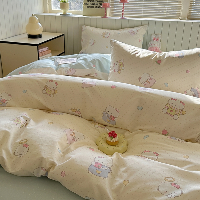 91家纺网 家纺一手货源 找家纺 麦伦家居 2025新款40s斜纹全棉纯棉跑量款卡通小清新四件套 嘟嘟猫