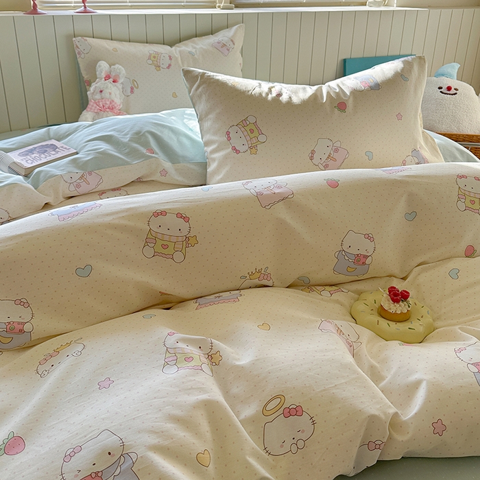 91家纺网 家纺一手货源 找家纺 麦伦家居 2025新款40s斜纹全棉纯棉跑量款卡通小清新四件套 嘟嘟猫