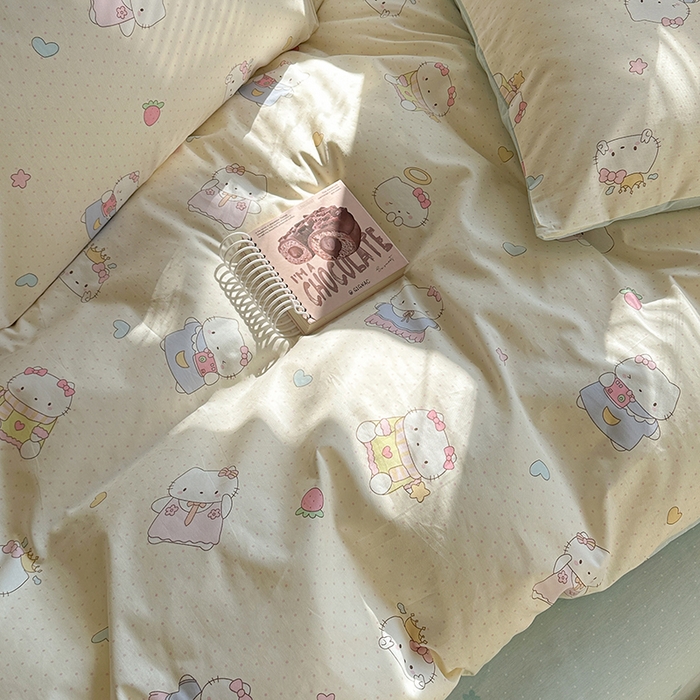 91家纺网 家纺一手货源 找家纺 麦伦家居 2025新款40s斜纹全棉纯棉跑量款卡通小清新四件套 嘟嘟猫