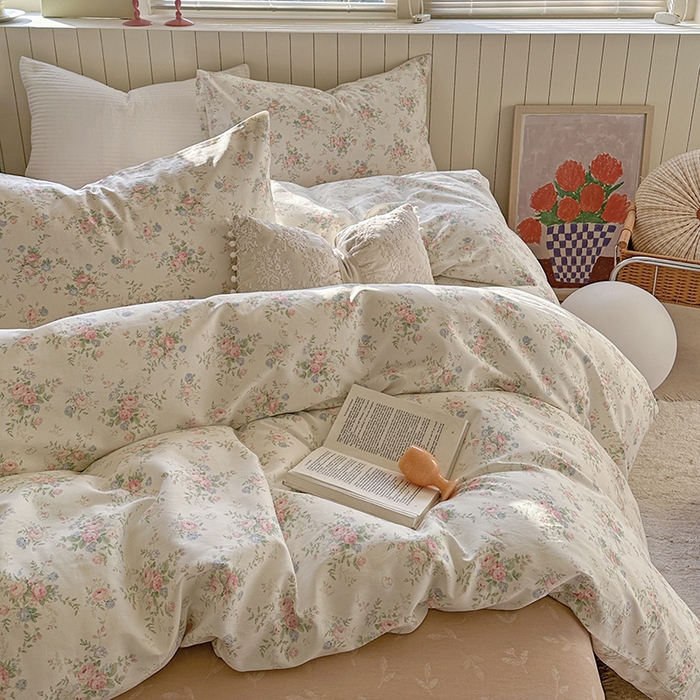 91家纺网 家纺一手货源 找家纺 麦伦家居 2025新款40s斜纹全棉纯棉跑量款卡通小清新四件套 繁花