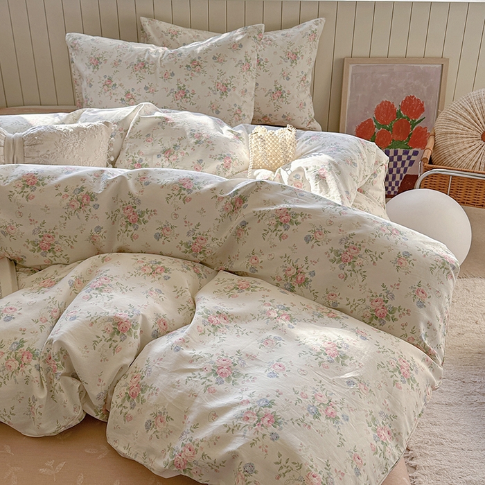 91家纺网 家纺一手货源 找家纺 麦伦家居 2025新款40s斜纹全棉纯棉跑量款卡通小清新四件套 繁花