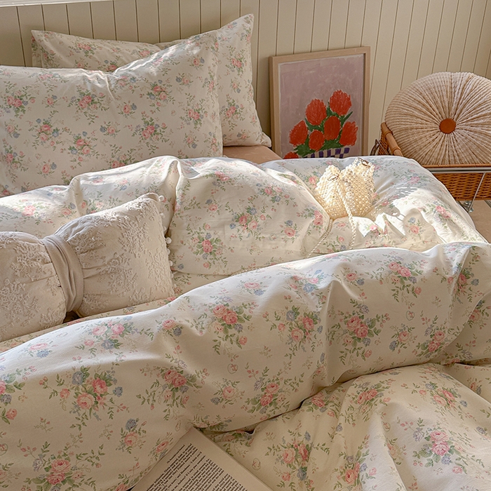 91家纺网 家纺一手货源 找家纺 麦伦家居 2025新款40s斜纹全棉纯棉跑量款卡通小清新四件套 繁花