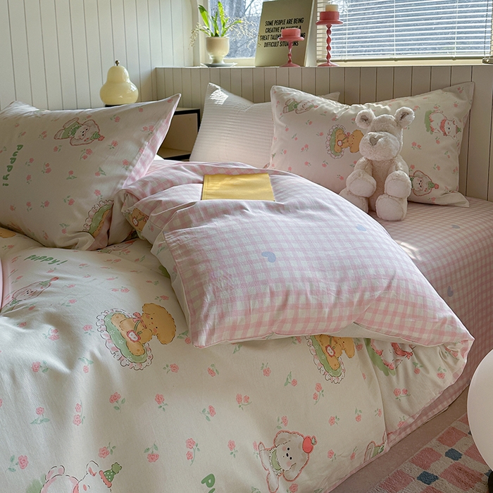 91家纺网 家纺一手货源 找家纺 麦伦家居 2025新款40s斜纹全棉纯棉跑量款卡通小清新四件套 可爱萌宠