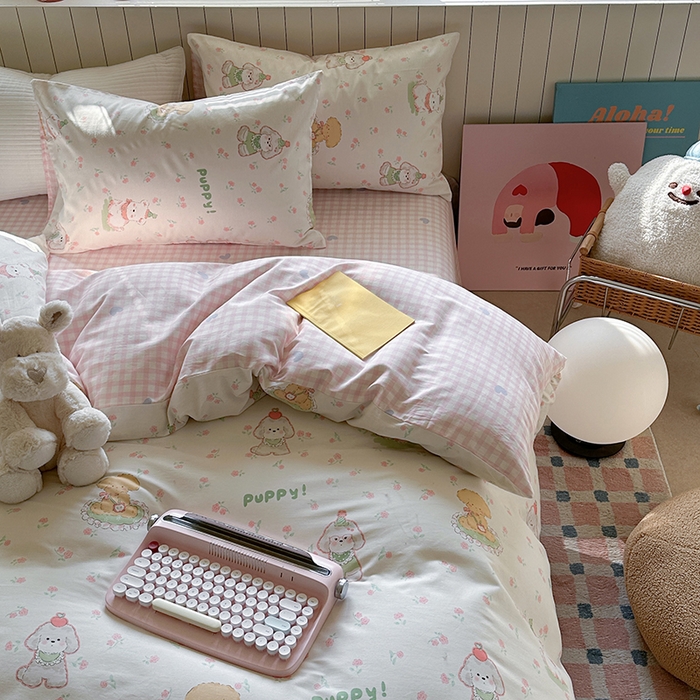 91家纺网 家纺一手货源 找家纺 麦伦家居 2025新款40s斜纹全棉纯棉跑量款卡通小清新四件套 可爱萌宠