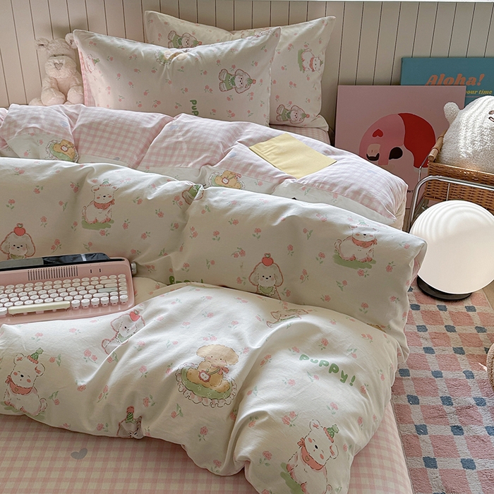 91家纺网 家纺一手货源 找家纺 麦伦家居 2025新款40s斜纹全棉纯棉跑量款卡通小清新四件套 可爱萌宠