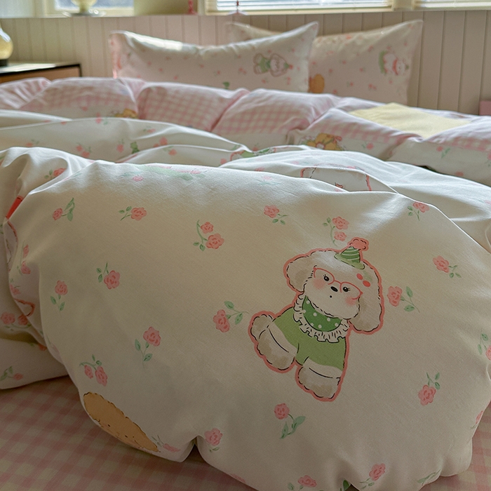 91家纺网 家纺一手货源 找家纺 麦伦家居 2025新款40s斜纹全棉纯棉跑量款卡通小清新四件套 可爱萌宠