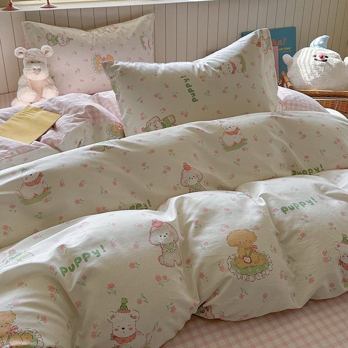 91家纺网 家纺一手货源 找家纺 麦伦家居 2025新款40s斜纹全棉纯棉跑量款卡通小清新四件套 可爱萌宠