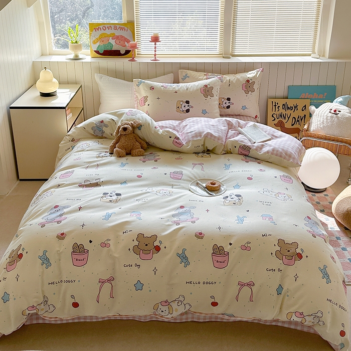 91家纺网 家纺一手货源 找家纺 麦伦家居 2025新款40s斜纹全棉纯棉跑量款卡通小清新四件套 可爱颂