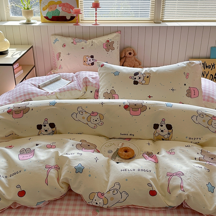 91家纺网 家纺一手货源 找家纺 麦伦家居 2025新款40s斜纹全棉纯棉跑量款卡通小清新四件套 可爱颂