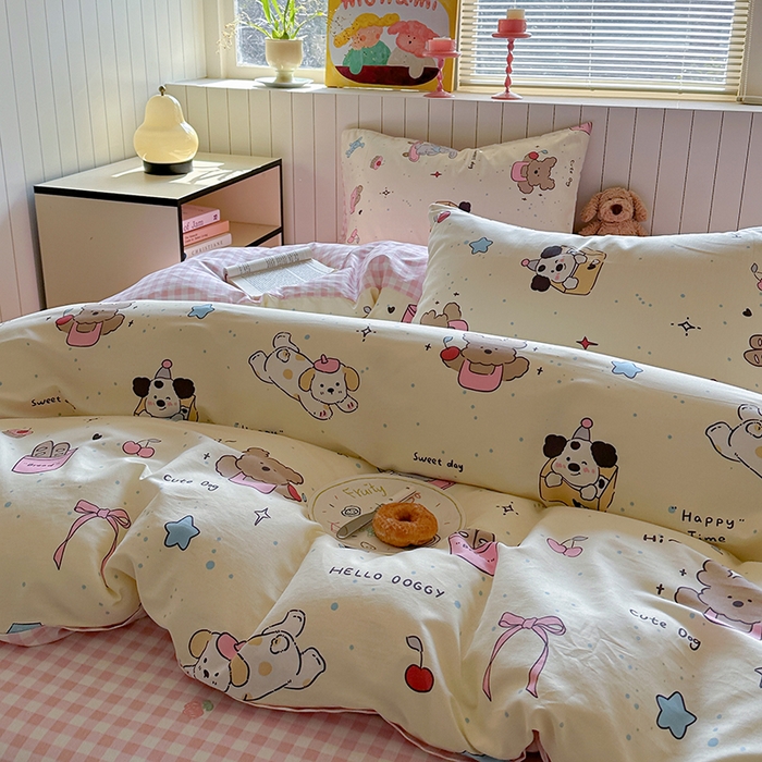 91家纺网 家纺一手货源 找家纺 麦伦家居 2025新款40s斜纹全棉纯棉跑量款卡通小清新四件套 可爱颂