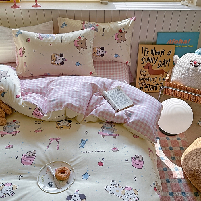 91家纺网 家纺一手货源 找家纺 麦伦家居 2025新款40s斜纹全棉纯棉跑量款卡通小清新四件套 可爱颂