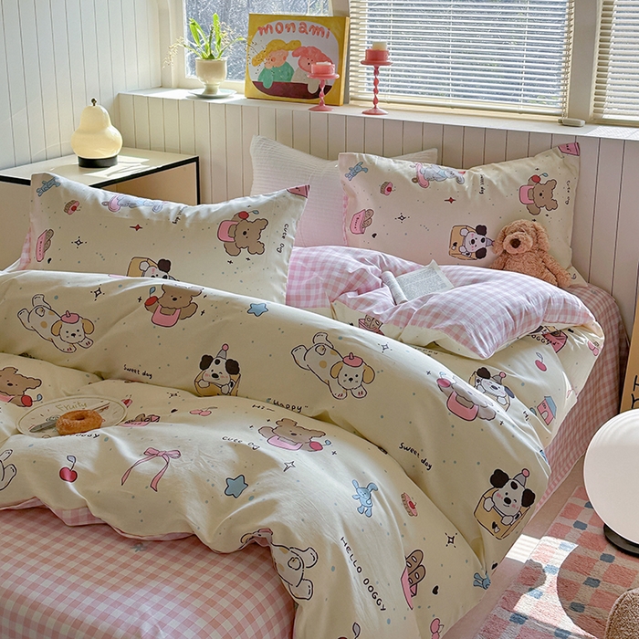 91家纺网 家纺一手货源 找家纺 麦伦家居 2025新款40s斜纹全棉纯棉跑量款卡通小清新四件套 可爱颂