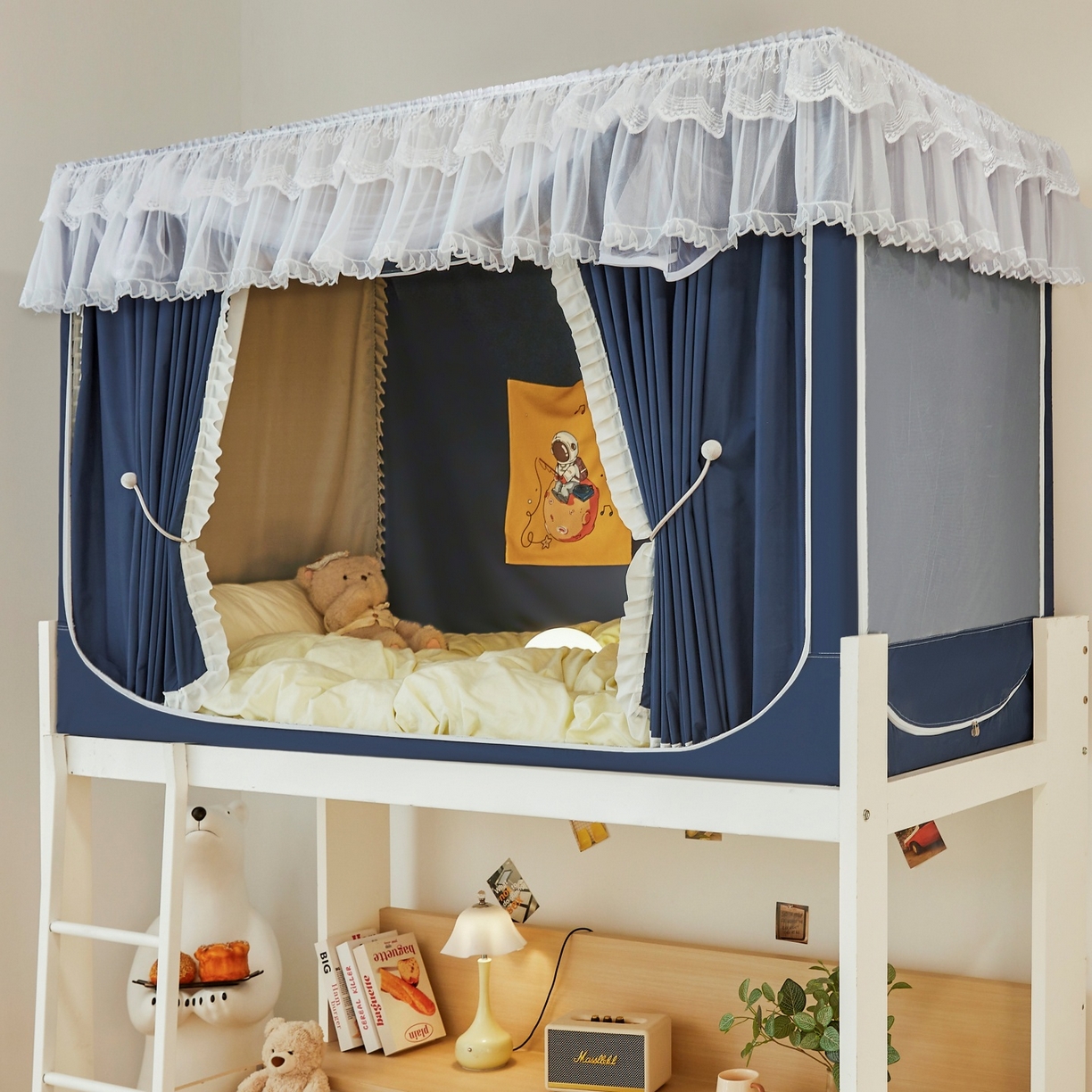 （总）夏彩 2025新款植绒布蕾丝绣花强遮光铁艺支架学生蚊帐-88625