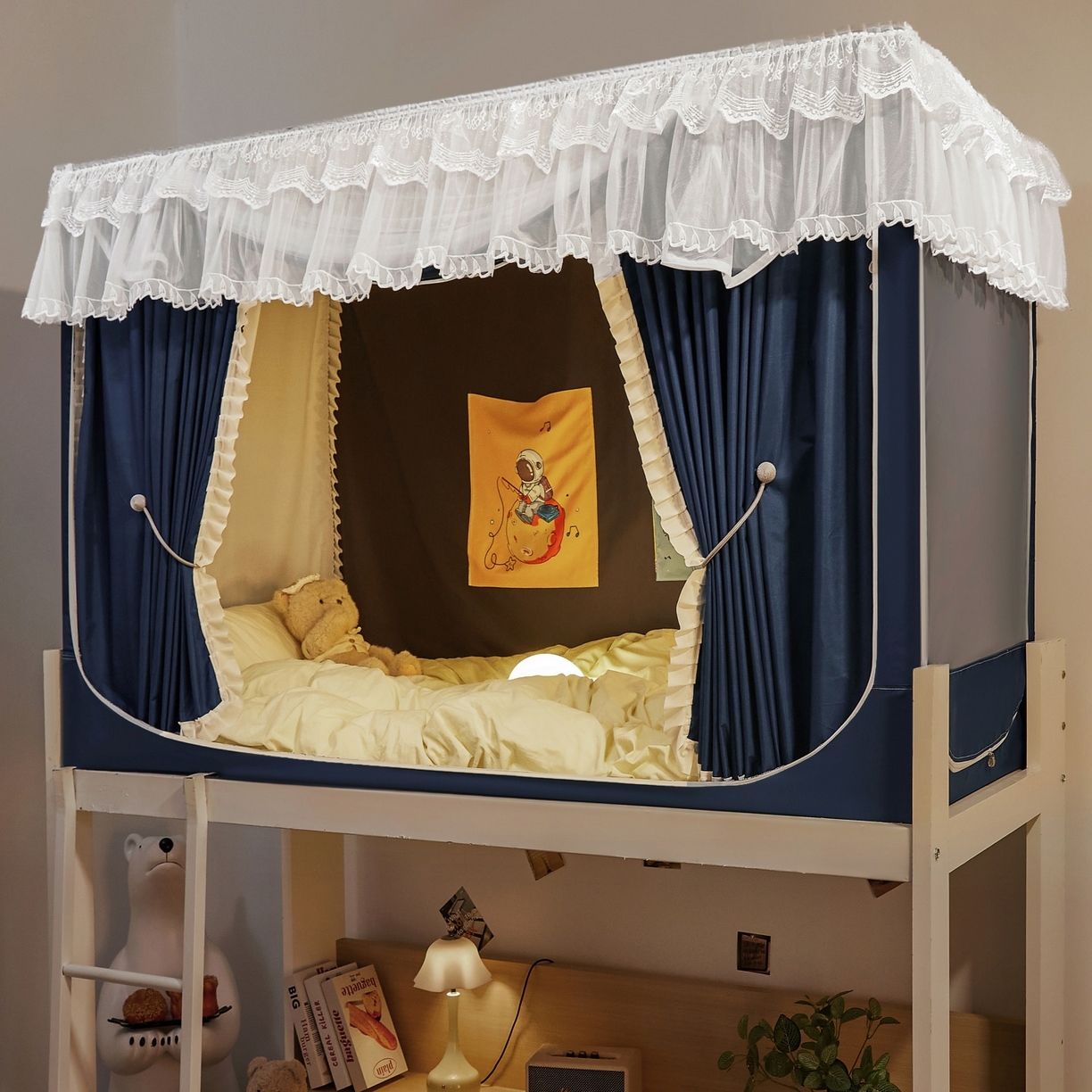 91家纺网 家纺一手货源 找家纺 （总）夏彩 2025新款植绒布蕾丝绣花强遮光铁艺支架学生蚊帐-88625