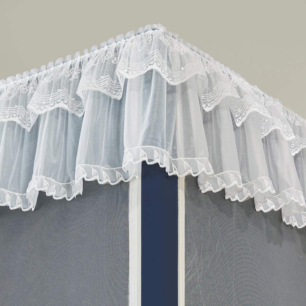 91家纺网 家纺一手货源 找家纺 （总）夏彩 2025新款植绒布蕾丝绣花强遮光铁艺支架学生蚊帐-88625