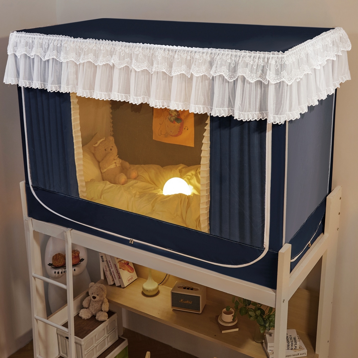 91家纺网 家纺一手货源 找家纺 （总）夏彩 2025新款植绒布蕾丝绣花强遮光铁艺支架学生蚊帐-88625