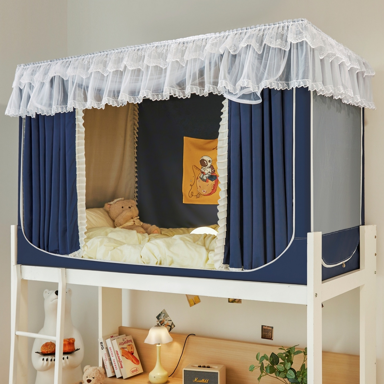 91家纺网 家纺一手货源 找家纺 （总）夏彩 2025新款植绒布蕾丝绣花强遮光铁艺支架学生蚊帐-88625