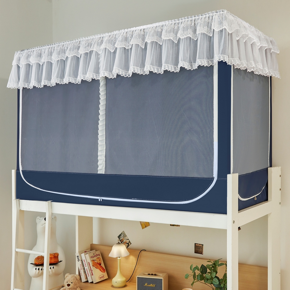 91家纺网 家纺一手货源 找家纺 （总）夏彩 2025新款植绒布蕾丝绣花强遮光铁艺支架学生蚊帐-88625