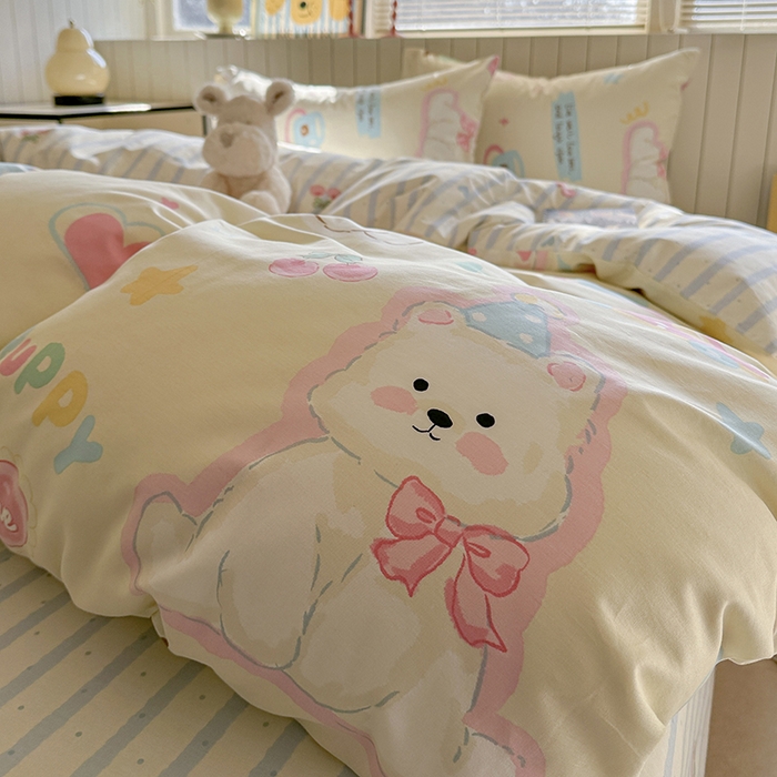 91家纺网 家纺一手货源 找家纺 麦伦家居 2025新款40s斜纹全棉纯棉跑量款卡通小清新四件套 萌趣乐园