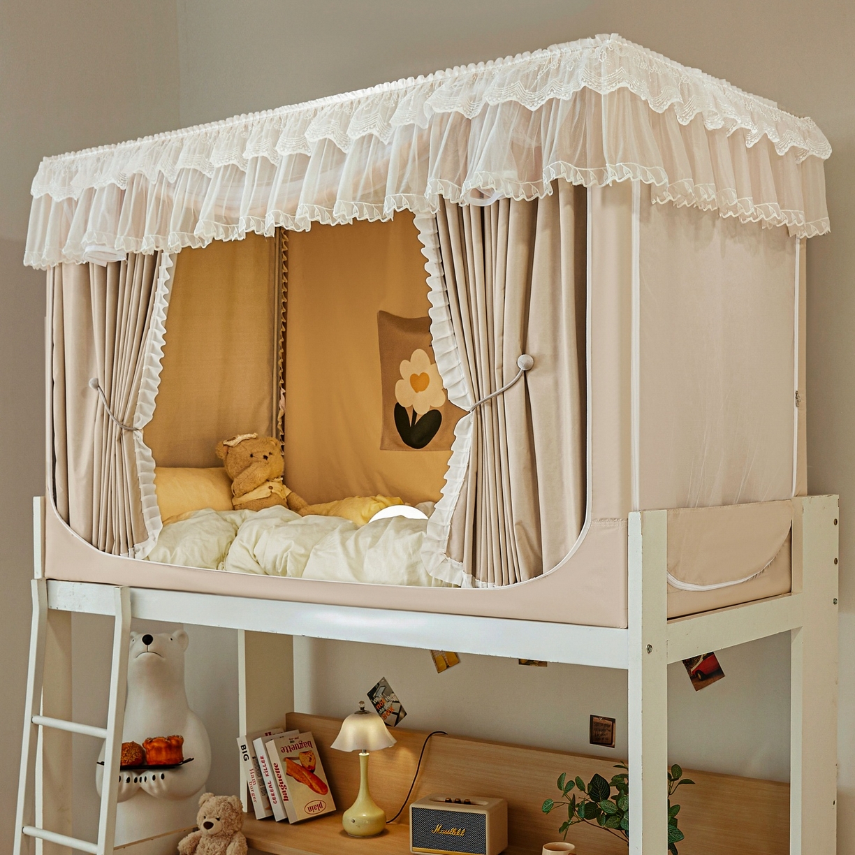 91家纺网 家纺一手货源 找家纺 （总）夏彩 2025新款植绒布蕾丝绣花强遮光铁艺支架学生蚊帐-88625