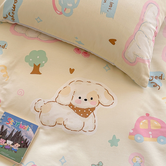 91家纺网 家纺一手货源 找家纺 麦伦家居 2025新款40s斜纹全棉纯棉跑量款卡通小清新四件套 萌趣乐园