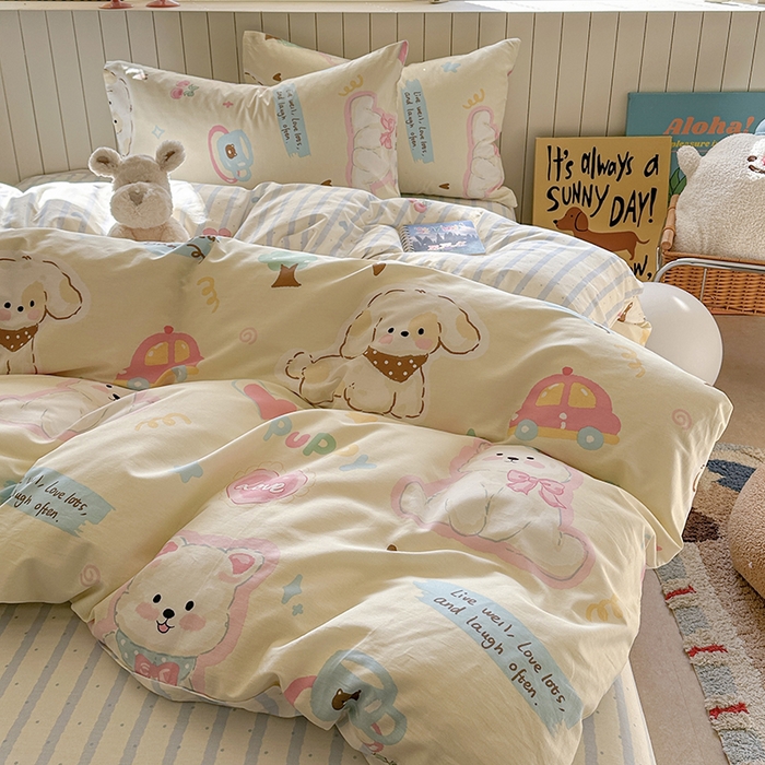 91家纺网 家纺一手货源 找家纺 麦伦家居 2025新款40s斜纹全棉纯棉跑量款卡通小清新四件套 萌趣乐园