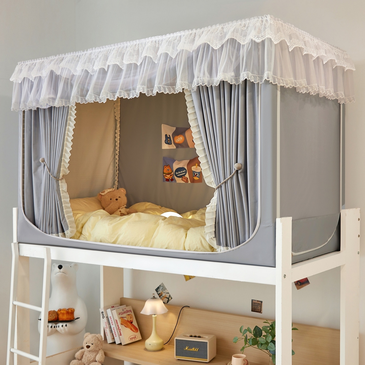 91家纺网 家纺一手货源 找家纺 （总）夏彩 2025新款植绒布蕾丝绣花强遮光铁艺支架学生蚊帐-88625