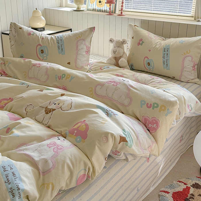 91家纺网 家纺一手货源 找家纺 麦伦家居 2025新款40s斜纹全棉纯棉跑量款卡通小清新四件套 萌趣乐园