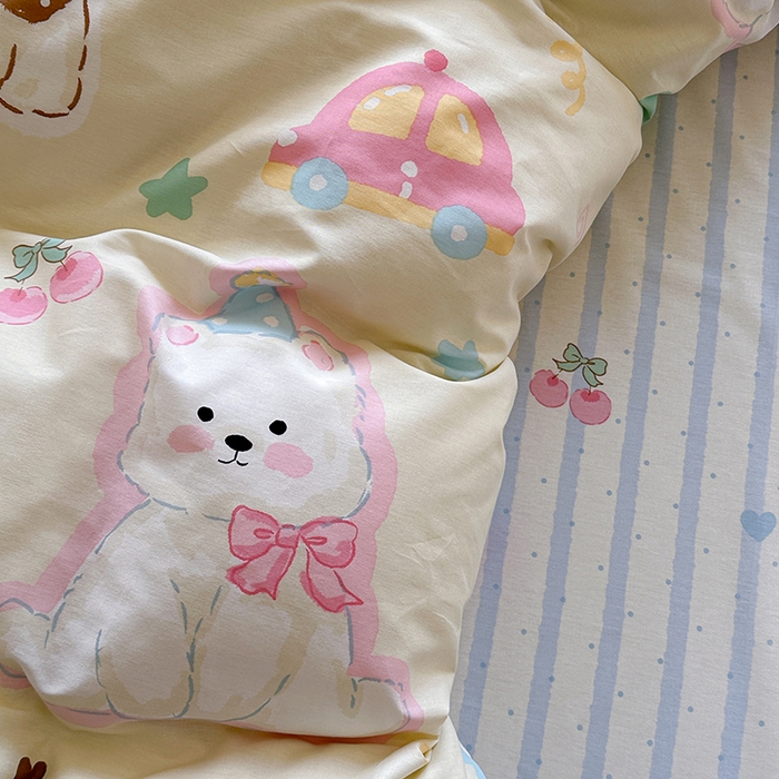 91家纺网 家纺一手货源 找家纺 麦伦家居 2025新款40s斜纹全棉纯棉跑量款卡通小清新四件套 萌趣乐园