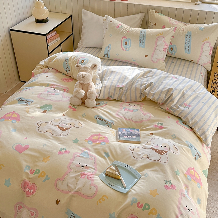 91家纺网 家纺一手货源 找家纺 麦伦家居 2025新款40s斜纹全棉纯棉跑量款卡通小清新四件套 萌趣乐园