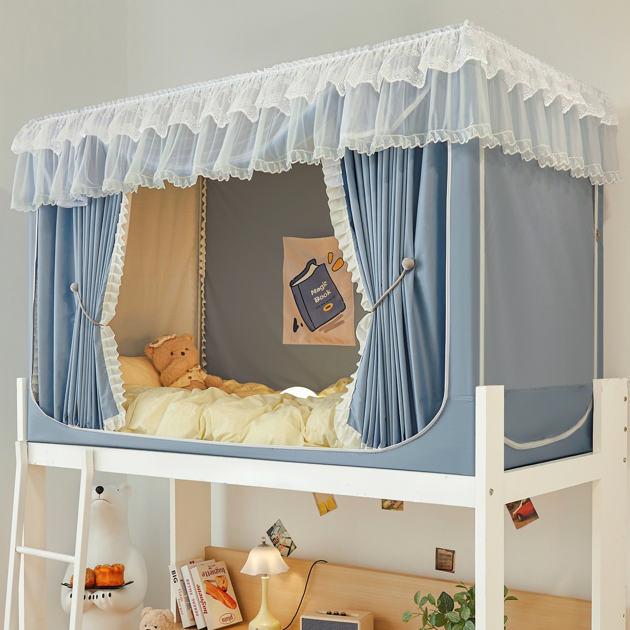 91家纺网 家纺一手货源 找家纺 （总）夏彩 2025新款植绒布蕾丝绣花强遮光铁艺支架学生蚊帐-88625